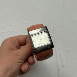 Vintage orange silver leather rigid bracelet watch jewelry
