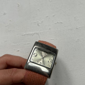 Vintage orange silver leather rigid bracelet watch jewelry