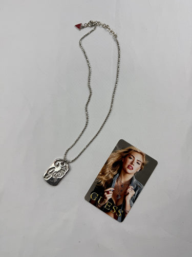 Silver stainless steel rhinestones logo necklace