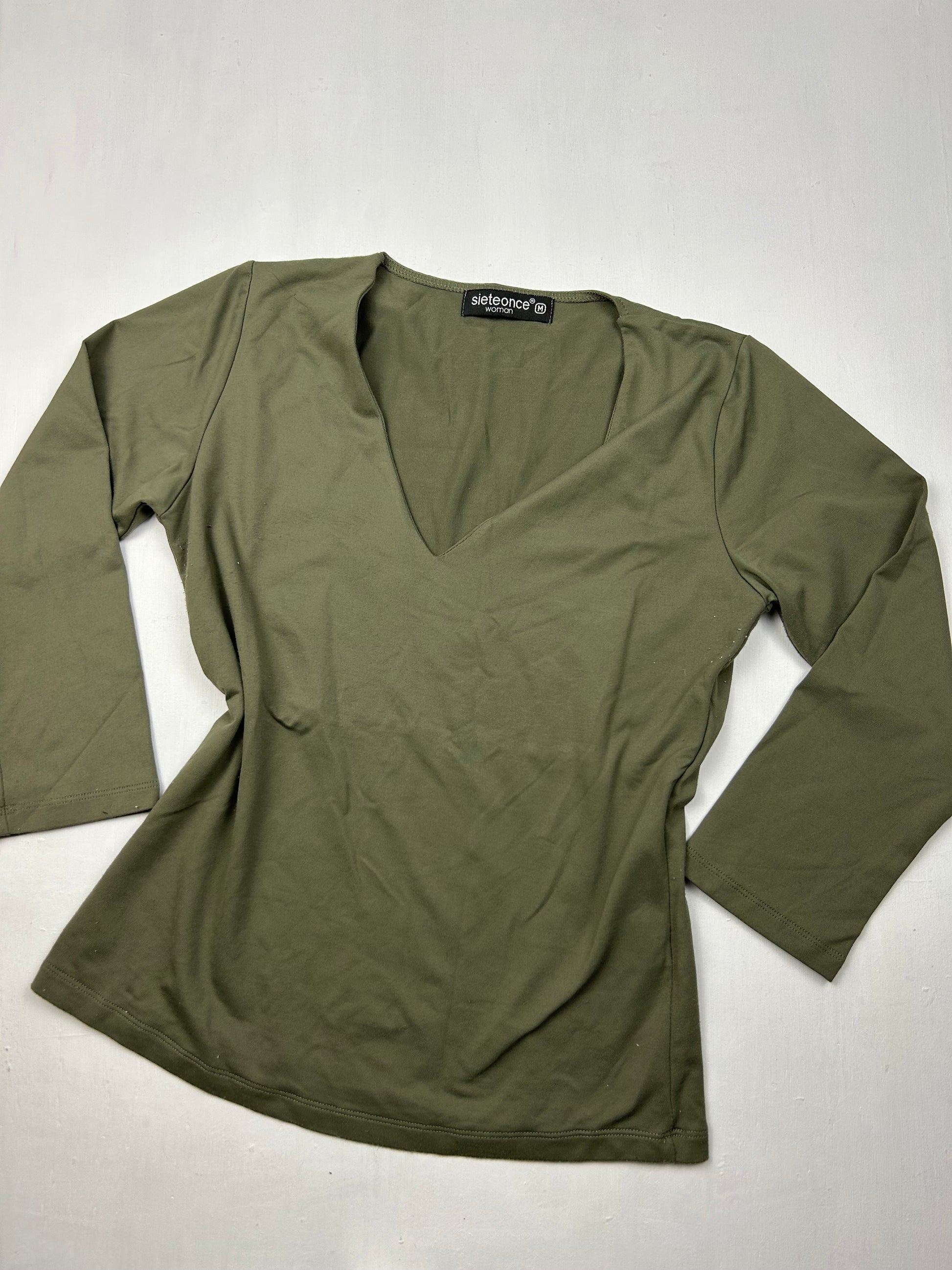 Khaki lycra tight long sleeves top (S/M)
