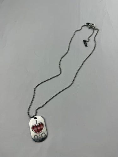 Silver stainless steel rhinestones logo necklace