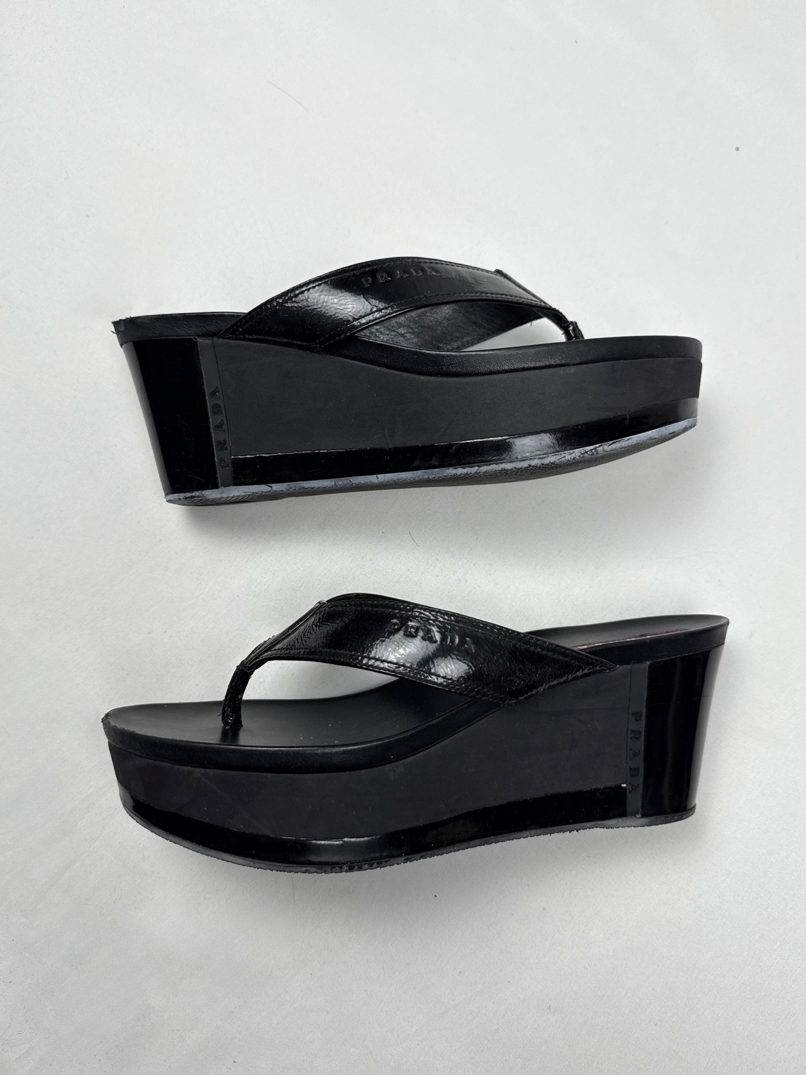Black thongs wedge heels mules (40)