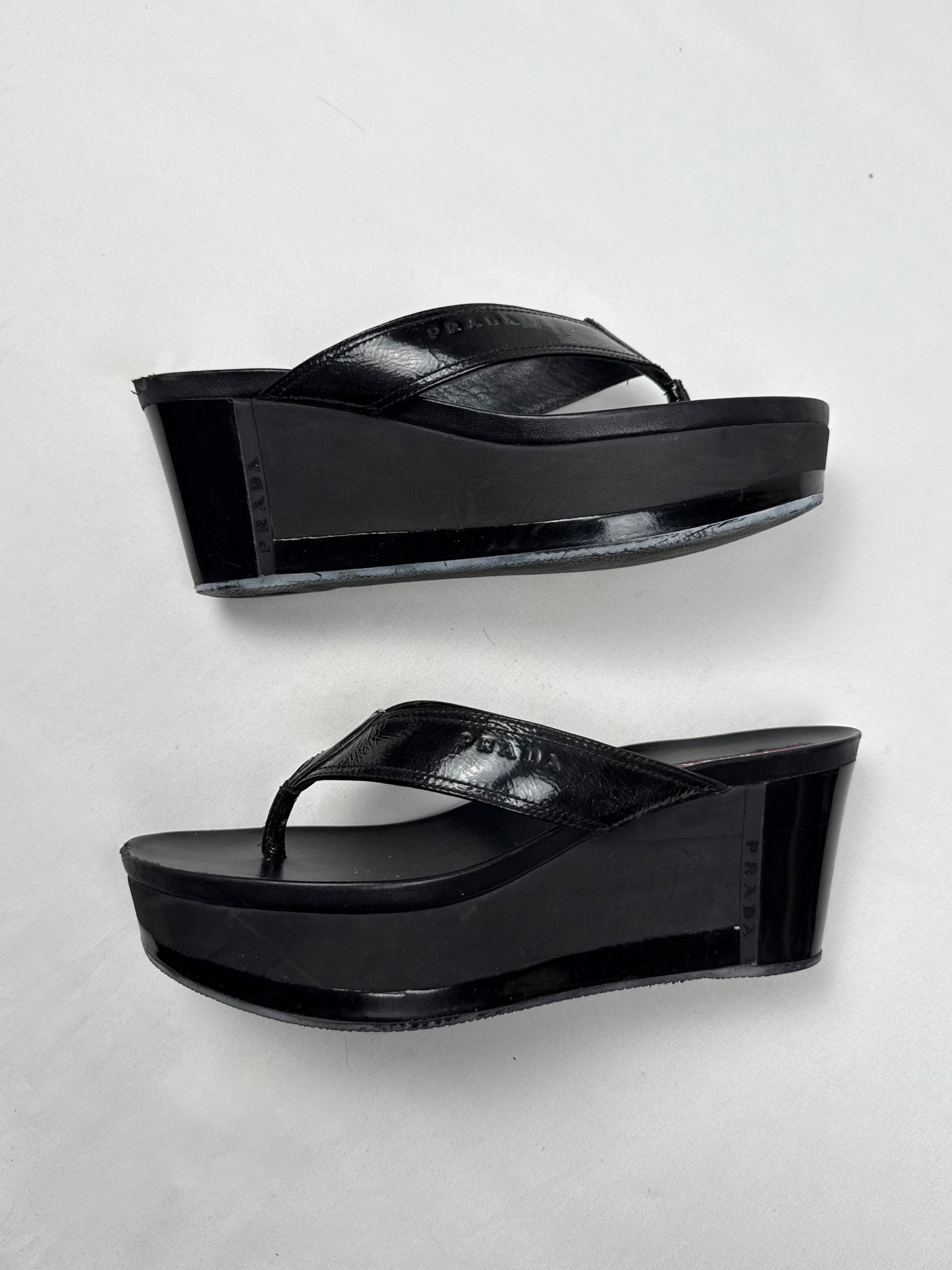 Black thongs wedge heels mules (40)