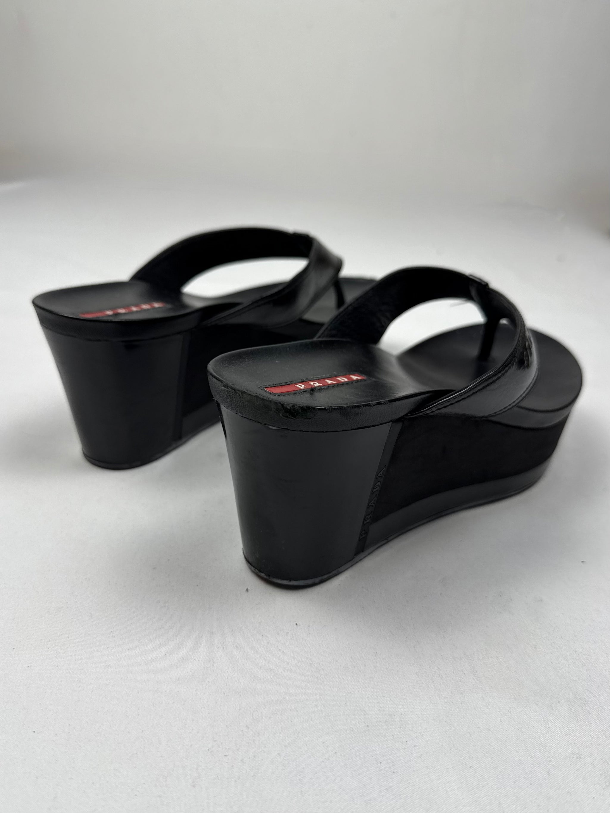 Black thongs wedge heels mules (40)