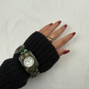 Vintage green wood bracelet watch jewelry