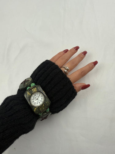 Vintage green wood bracelet watch jewelry