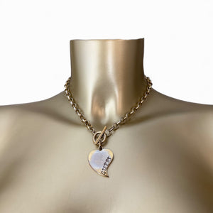 Gold stainless steel chain logo necklace