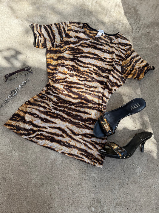 Zebra print mesh see trough tee (M)