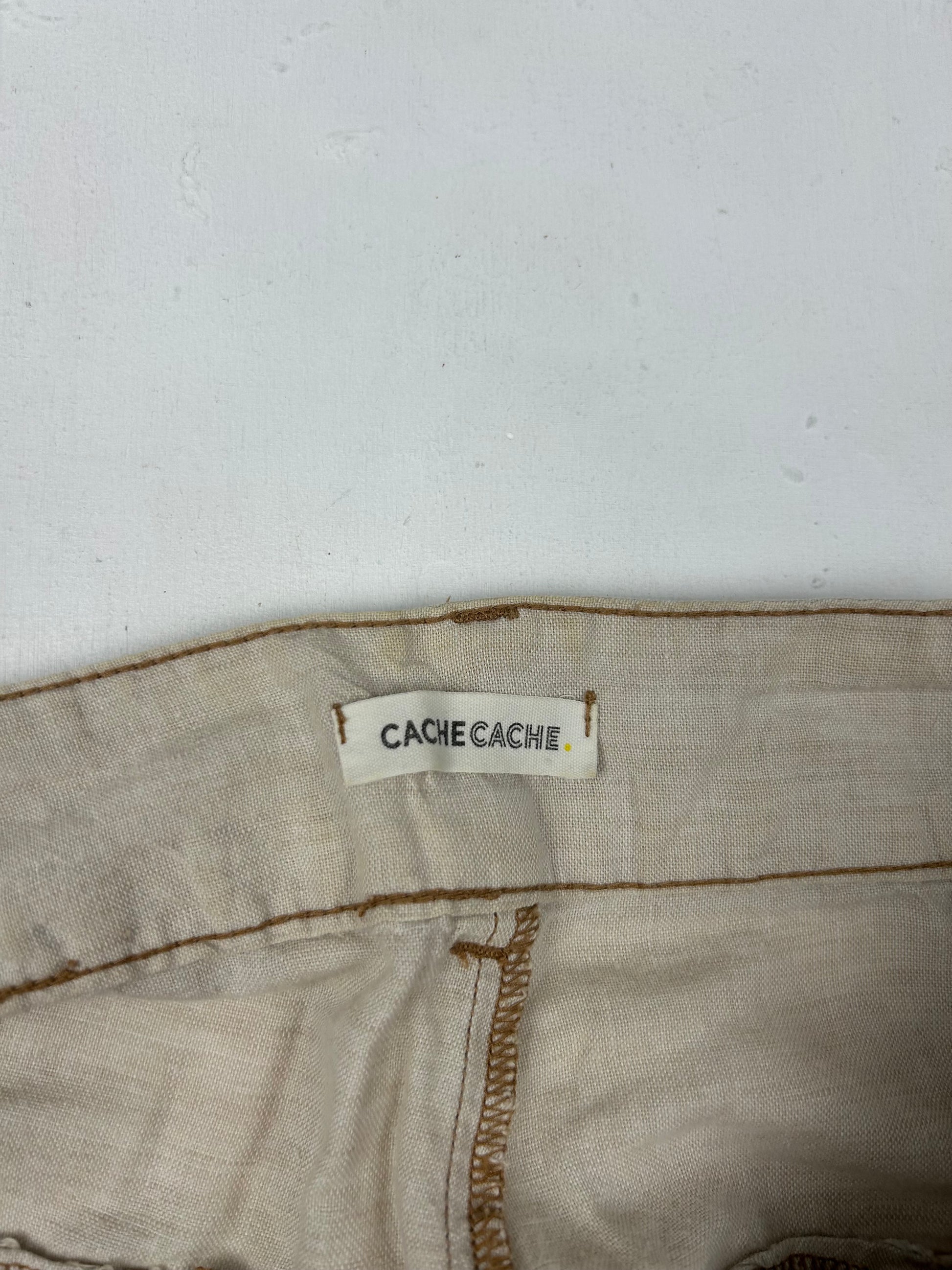 Beige linen low rise capri pants (S)