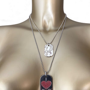 Silver stainless steel rhinestones logo necklace
