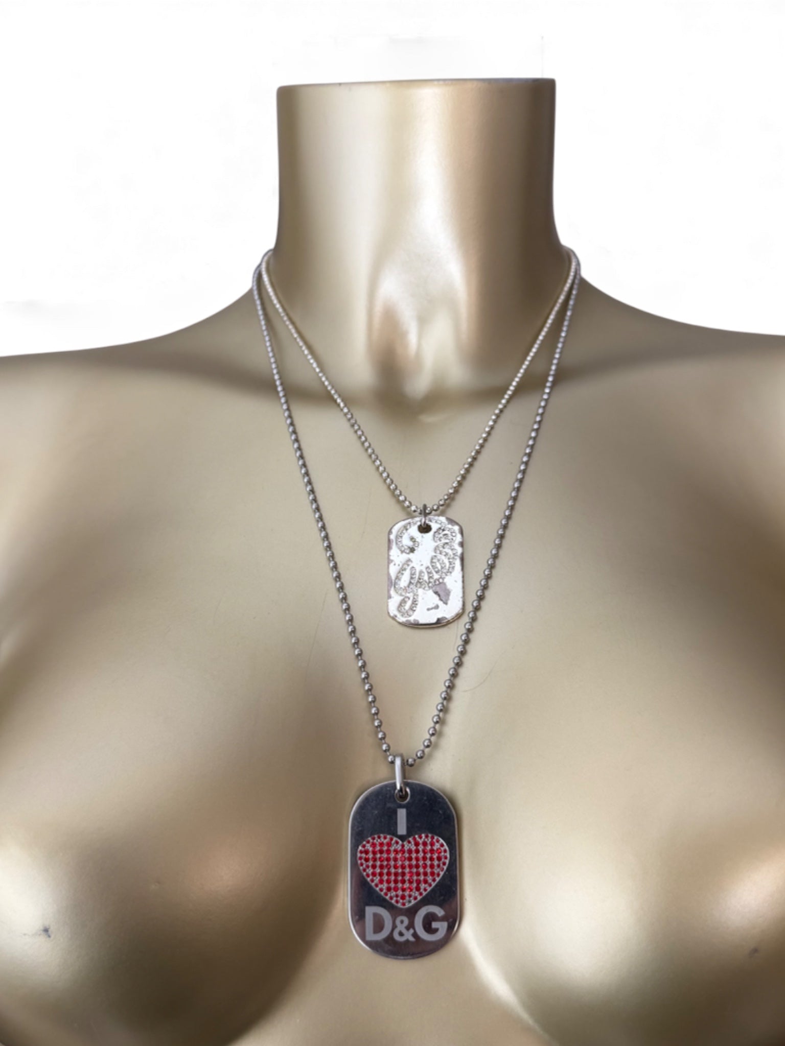 Silver stainless steel rhinestones logo necklace