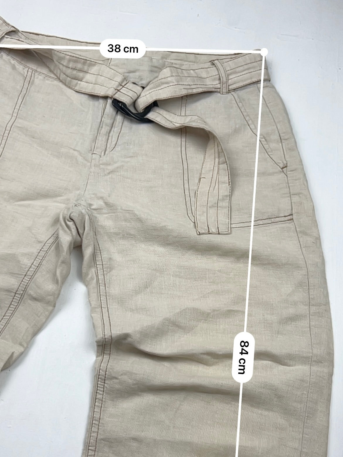 Beige linen low rise capri pants (S)