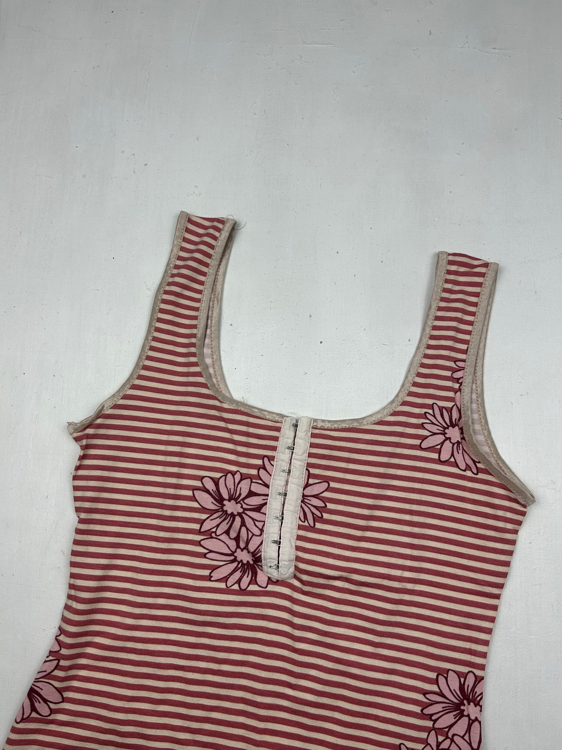 Orange striped corset floral cami top (S)