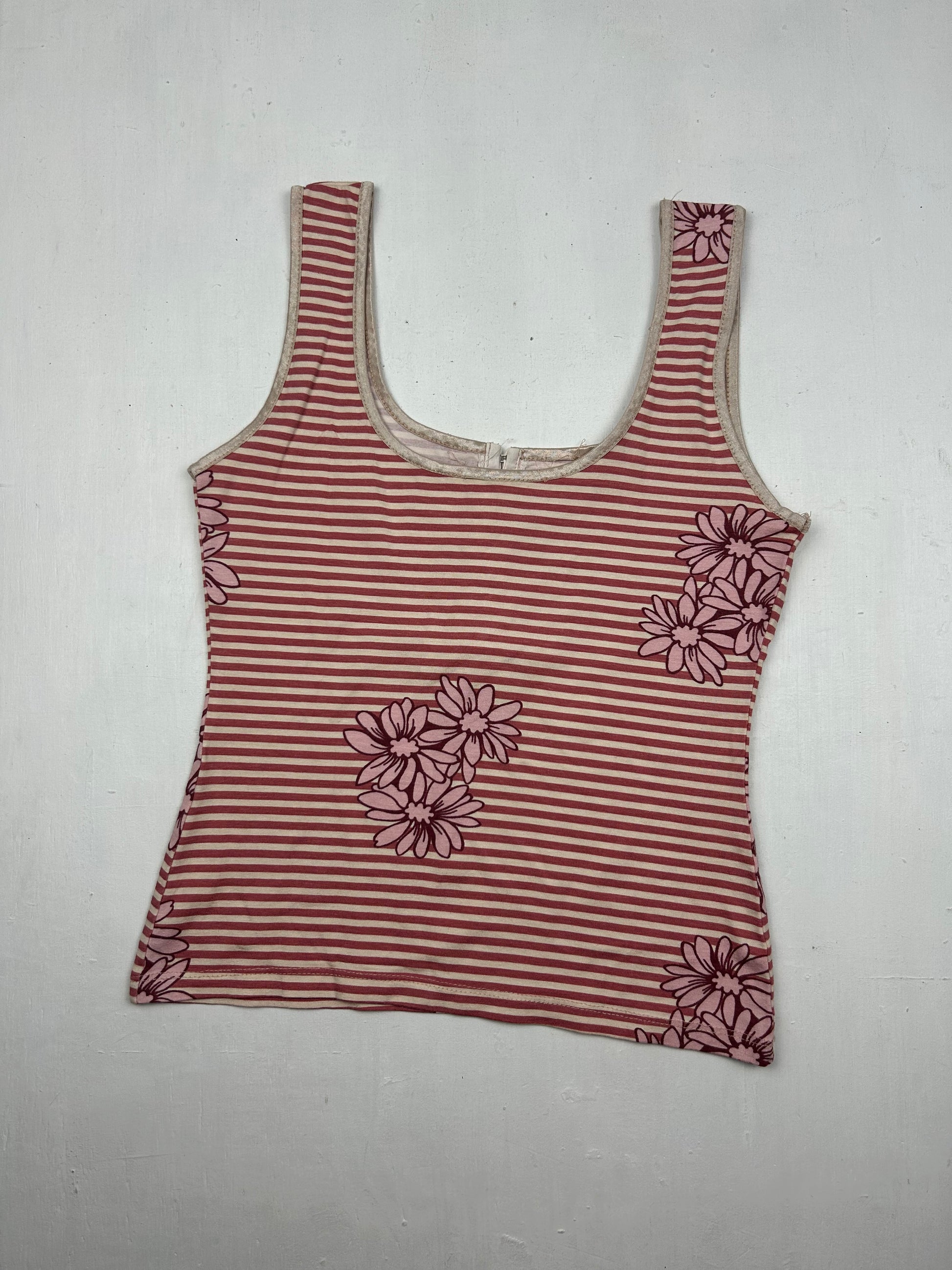 Orange striped corset floral cami top (S)