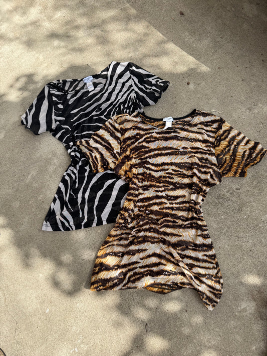 Zebra print mesh see trough tee (S/M)