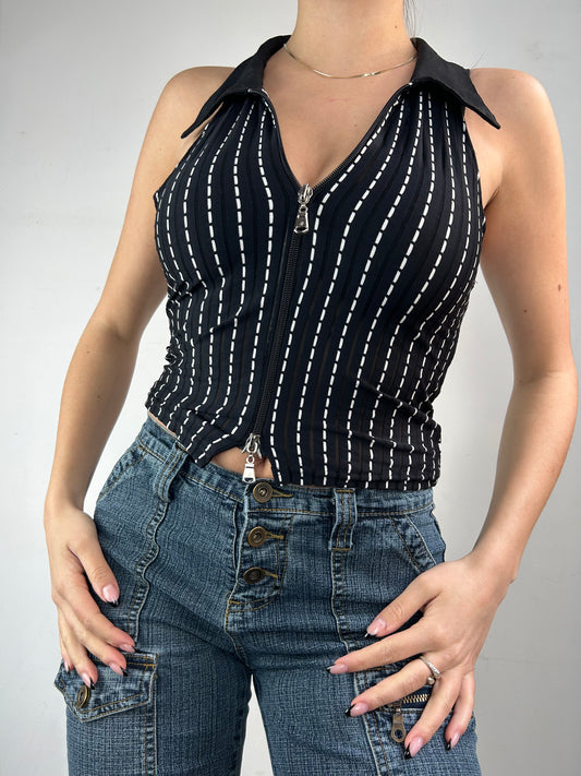 Black zip up tank top (S/M)