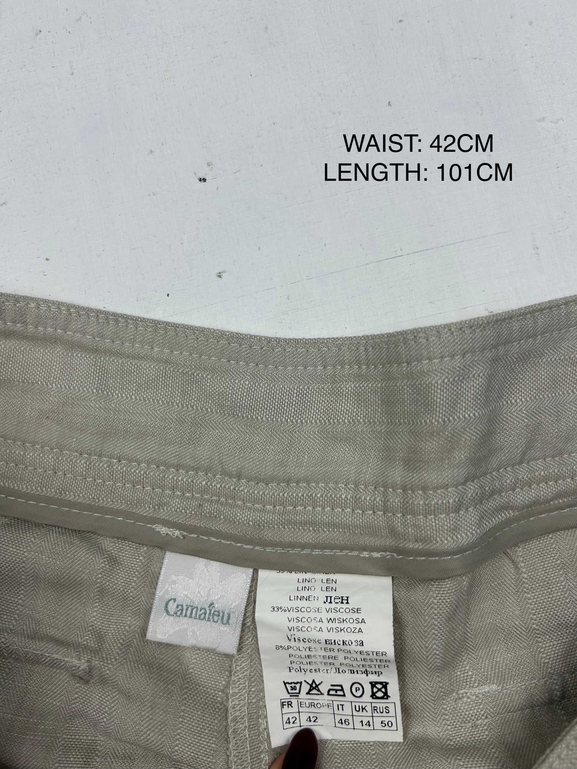 Beige linen low rise baggy pants (XL)