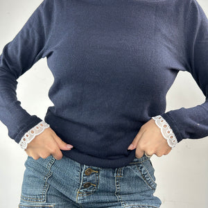 Navy lace neck coquette jumper (S/M)