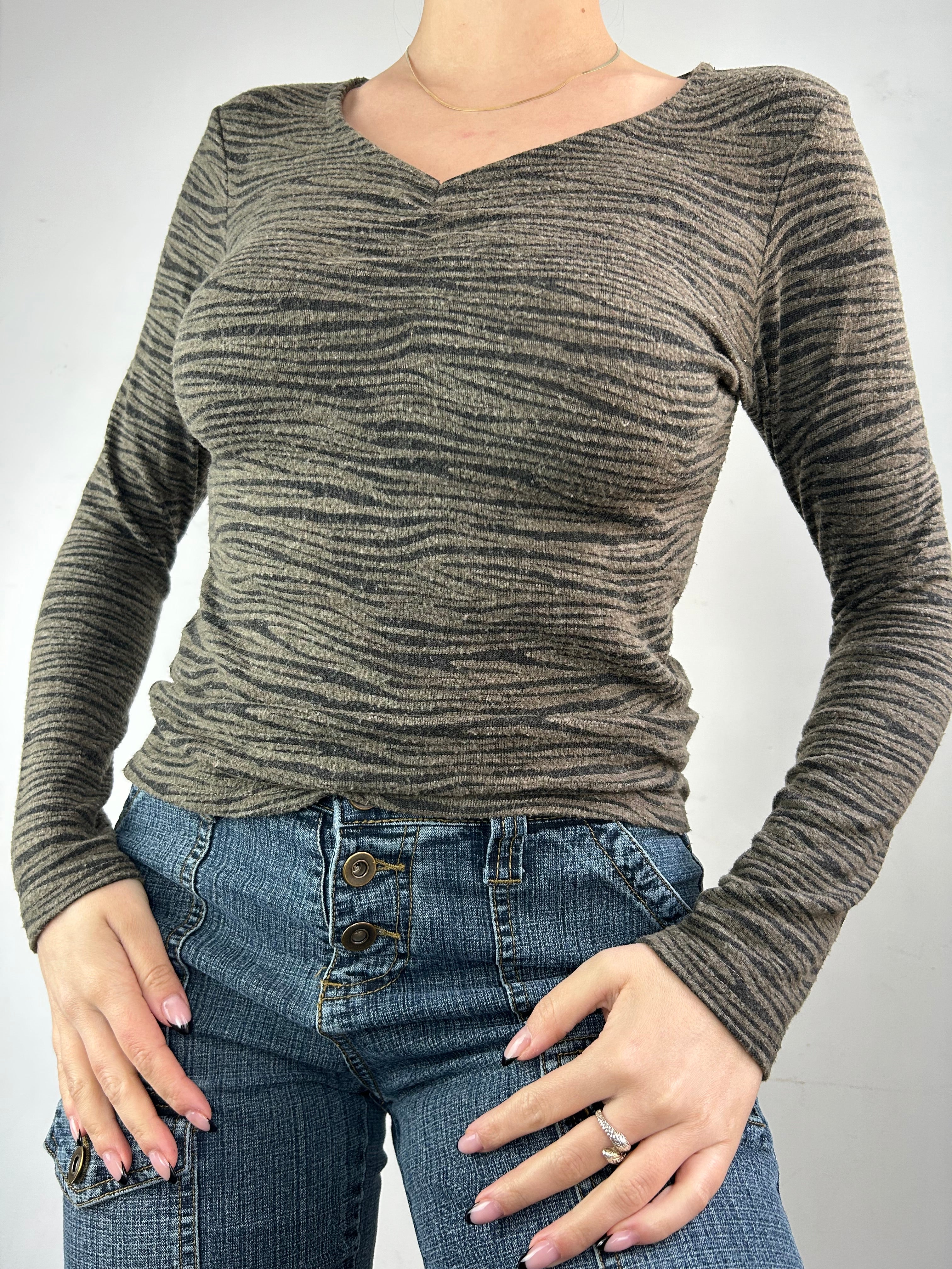 Khaki animal print jumper (S/M)