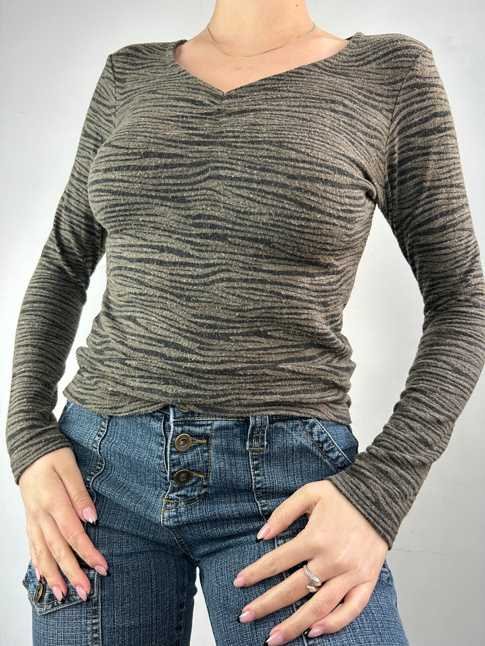 Khaki animal print jumper (S/M)