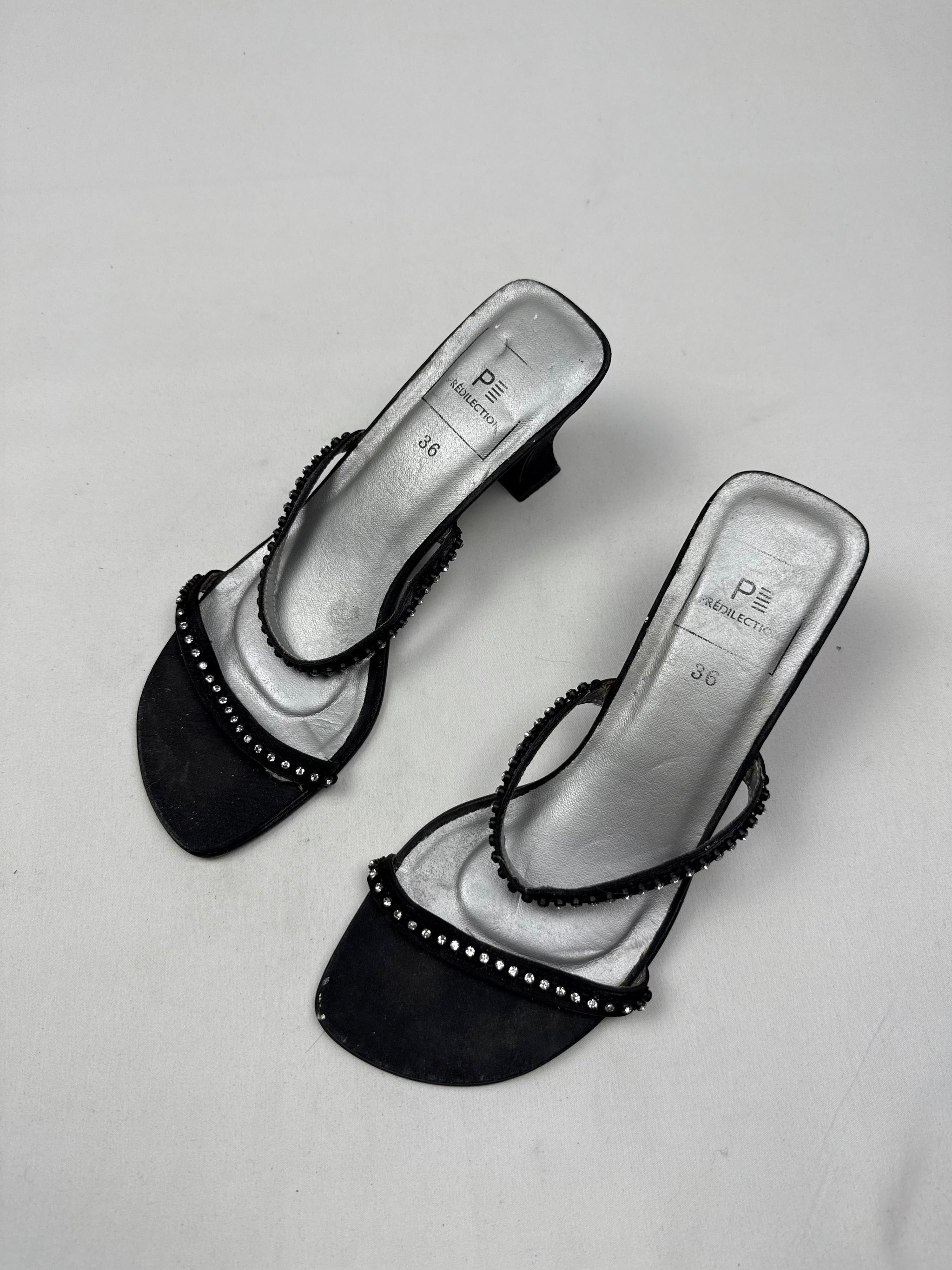 Black rhinestones kitten heels mules (36)
