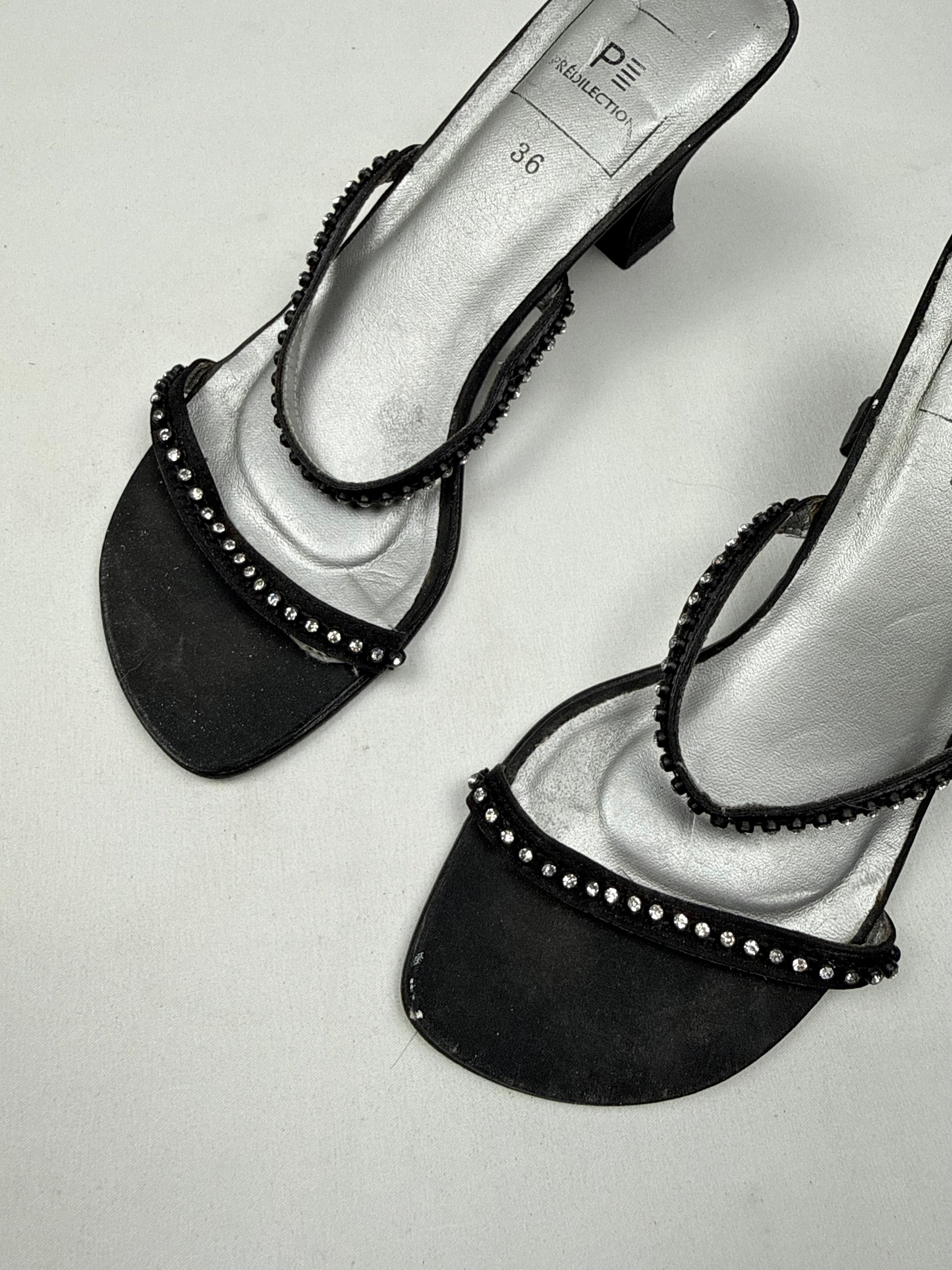 Black rhinestones kitten heels mules (36)