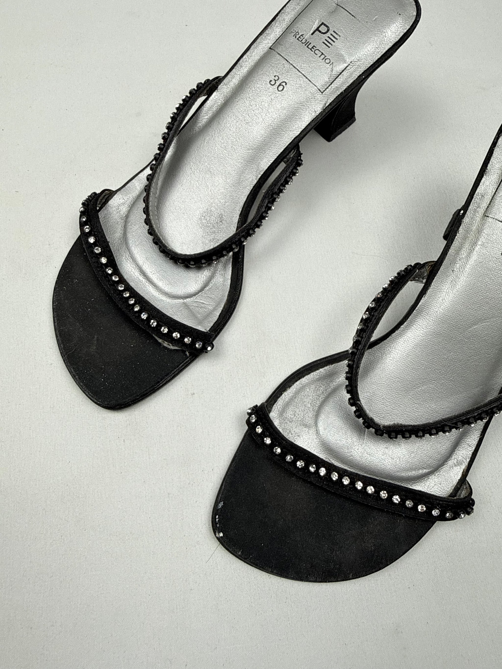 Black rhinestones kitten heels mules (36)