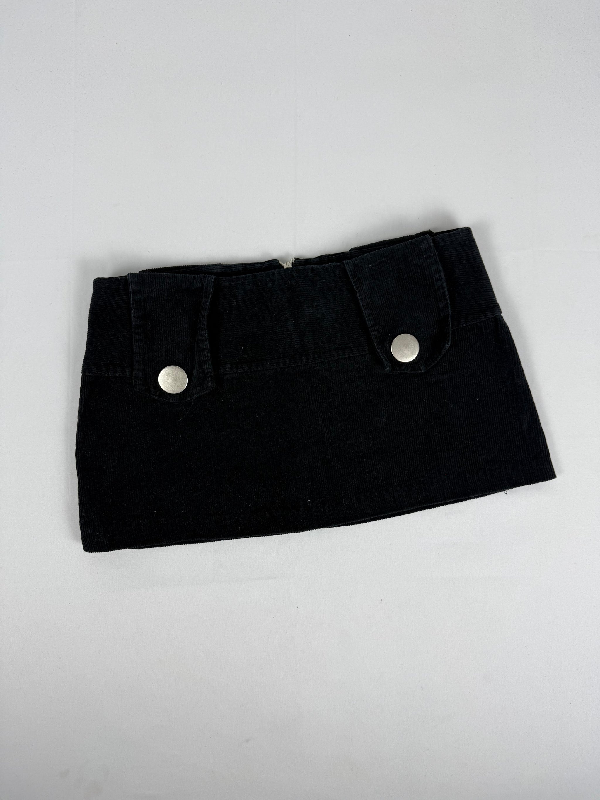 Black velvet ribbed mini skirt (S)
