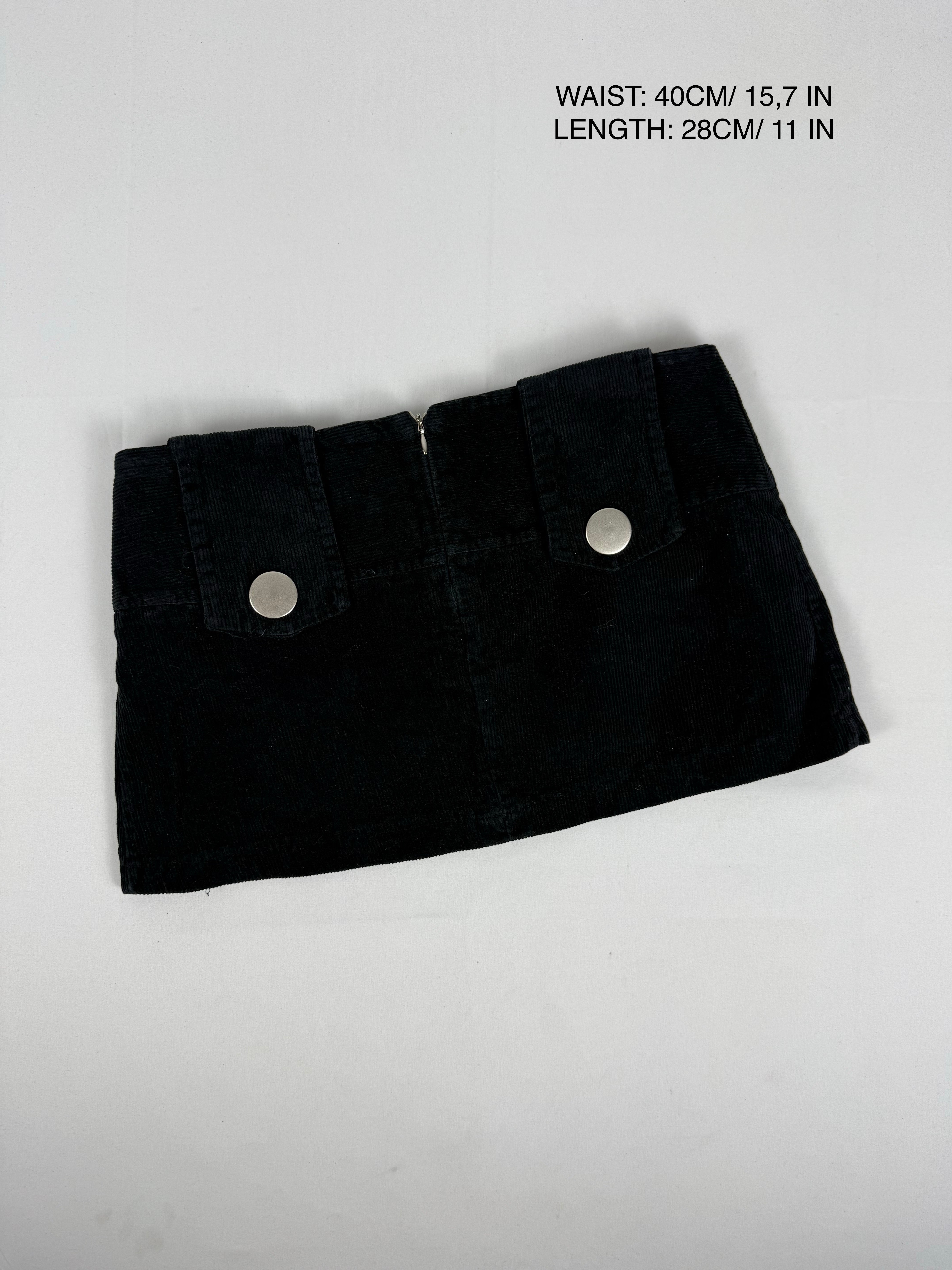 Black velvet ribbed mini skirt (S)