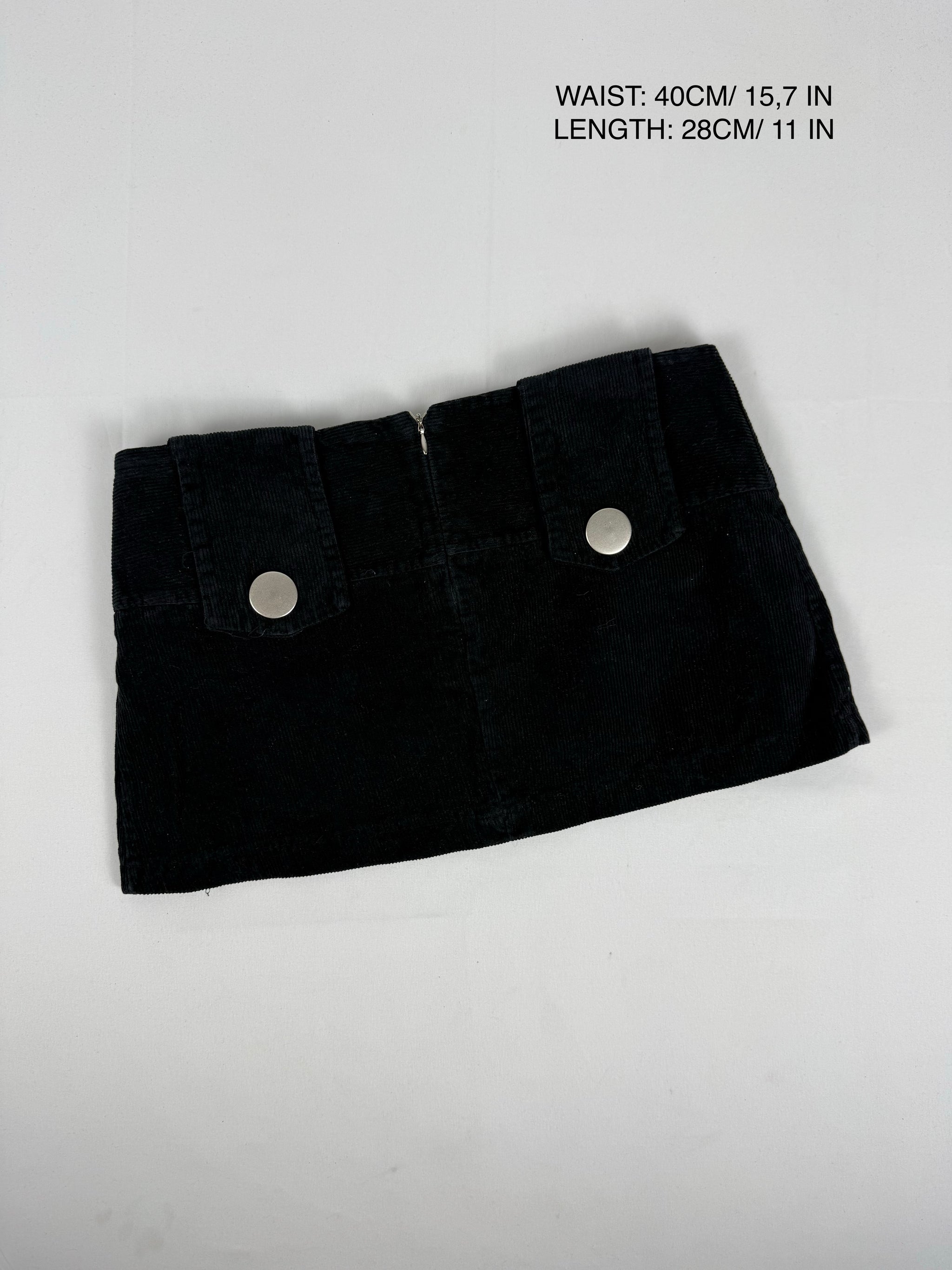 Black velvet ribbed mini skirt (S)