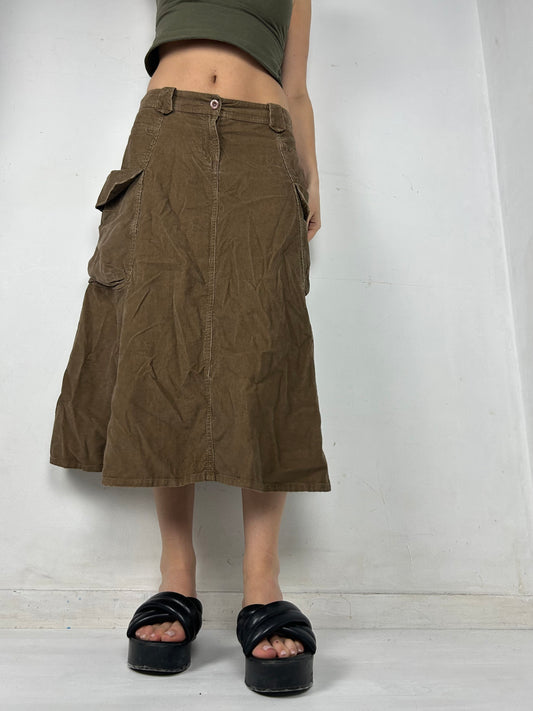 Beige velvet denim cargo maxi skirt (M/L)