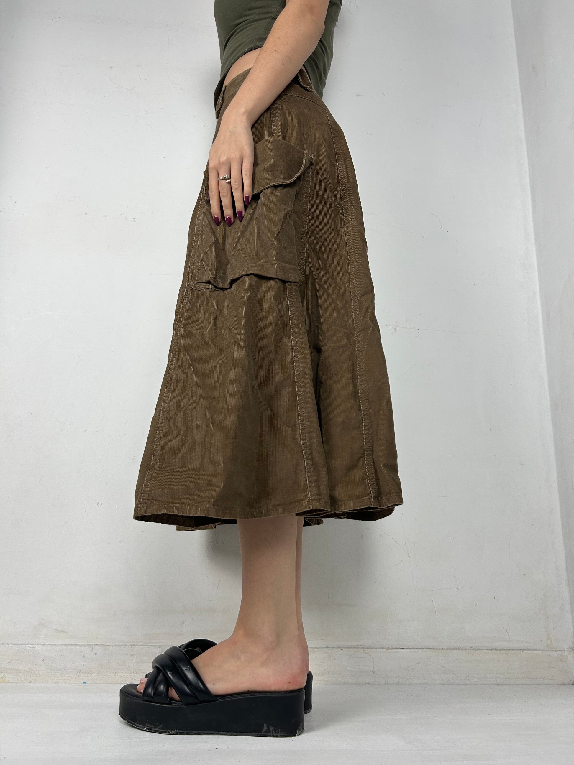 Beige velvet denim cargo maxi skirt (M/L)