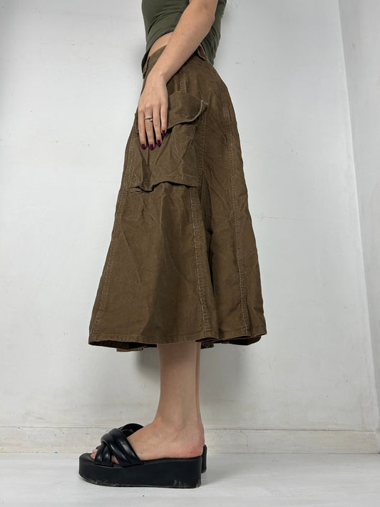 Beige velvet denim cargo maxi skirt (M/L)