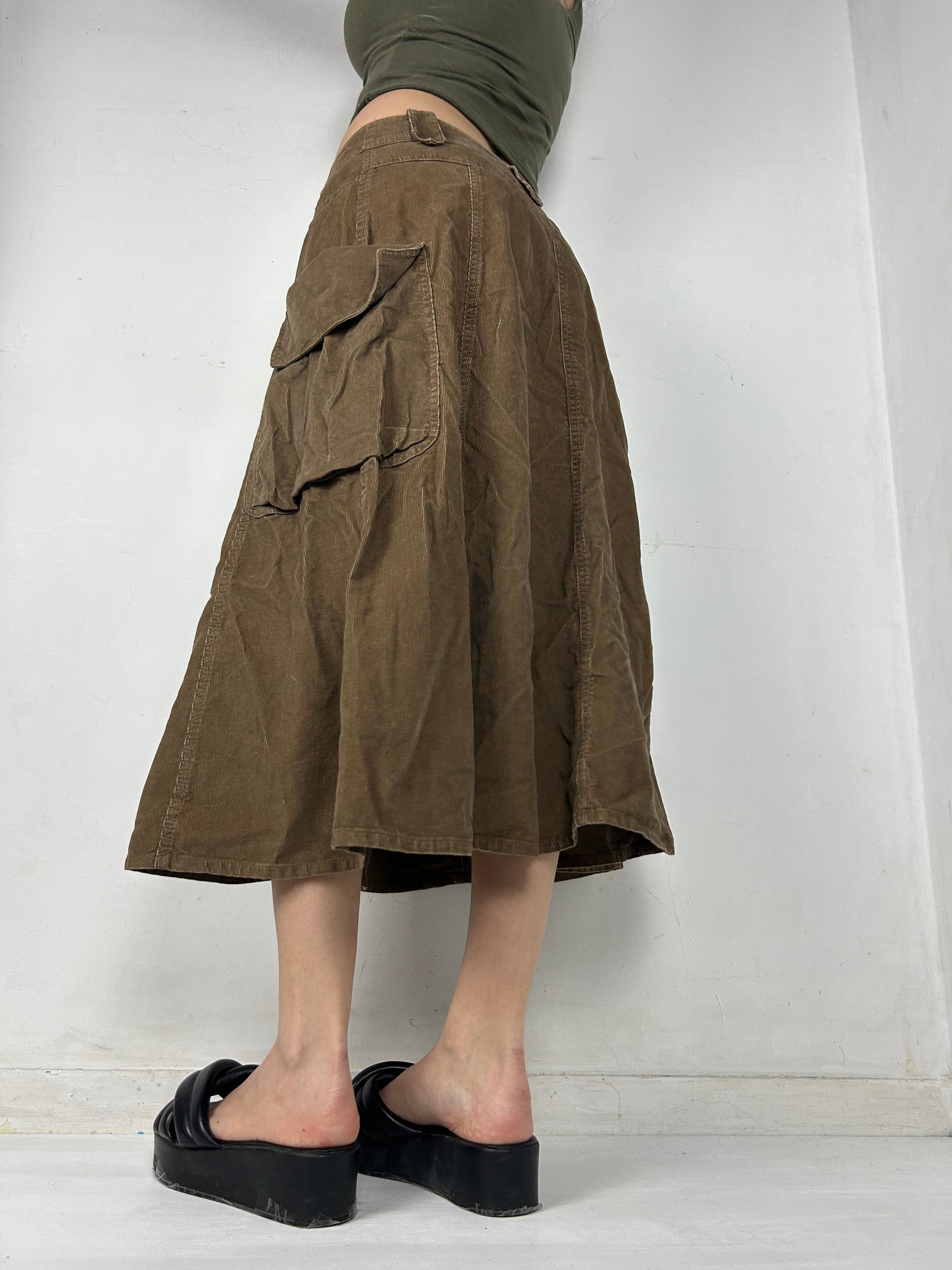 Beige velvet denim cargo maxi skirt (M/L)