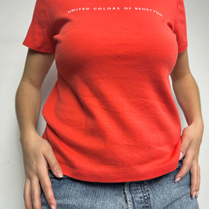 Orange spell out logo cotton tee  90s y2k vintage (M/L)