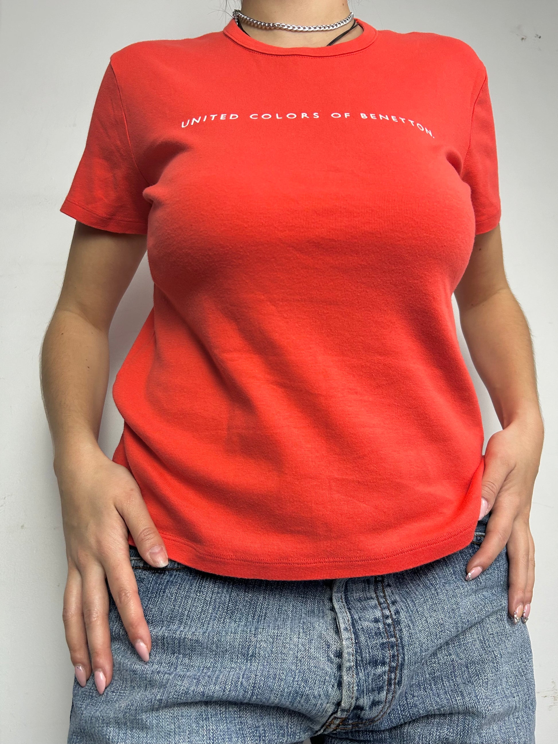 Orange spell out logo cotton tee  90s y2k vintage (M/L)