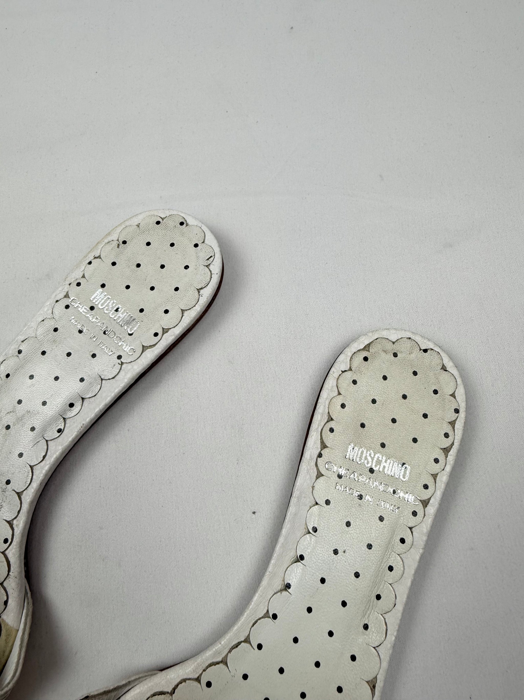White buckle belt real leather mules (37)