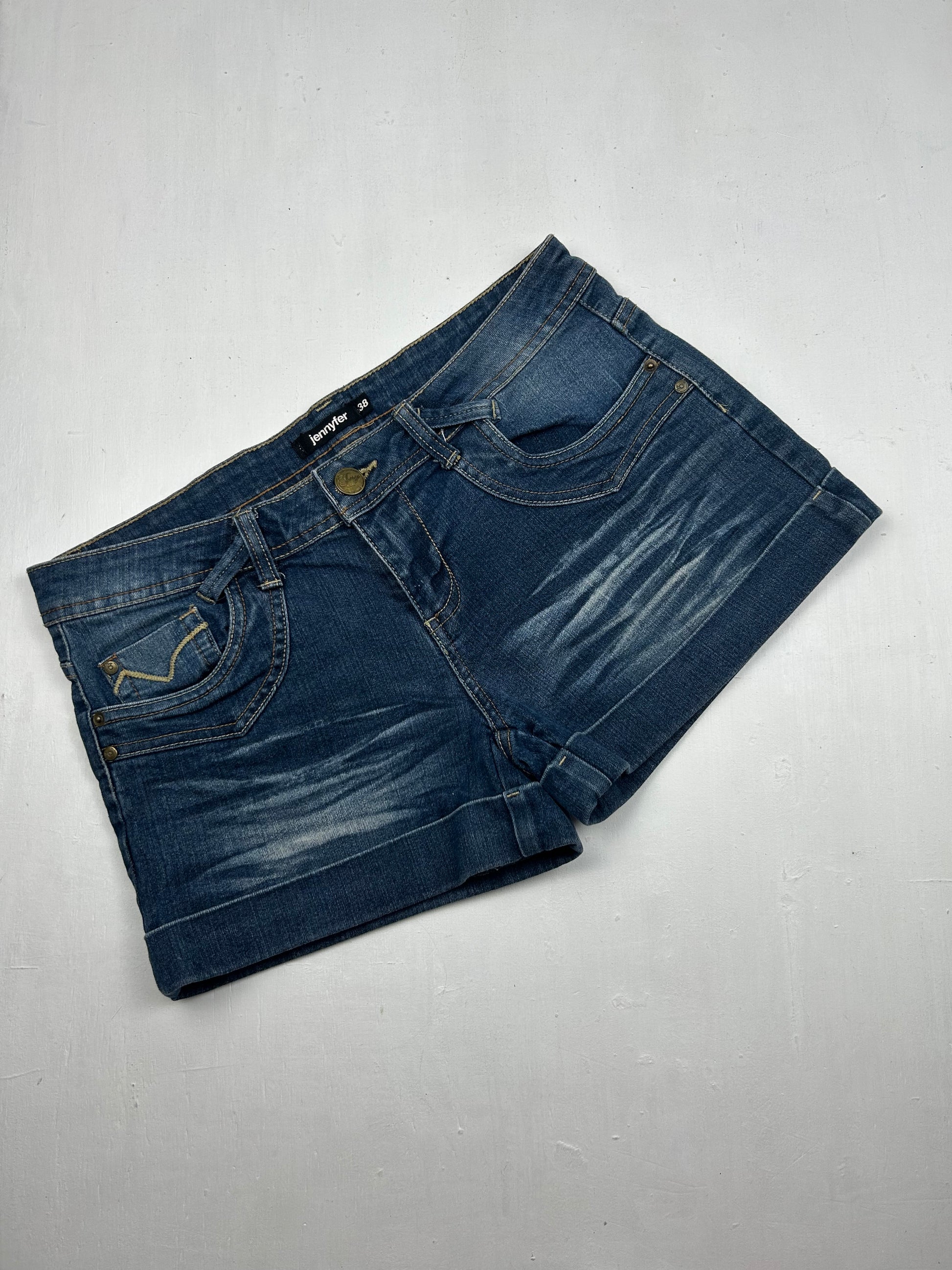 Navy denim low rise mini short (M)