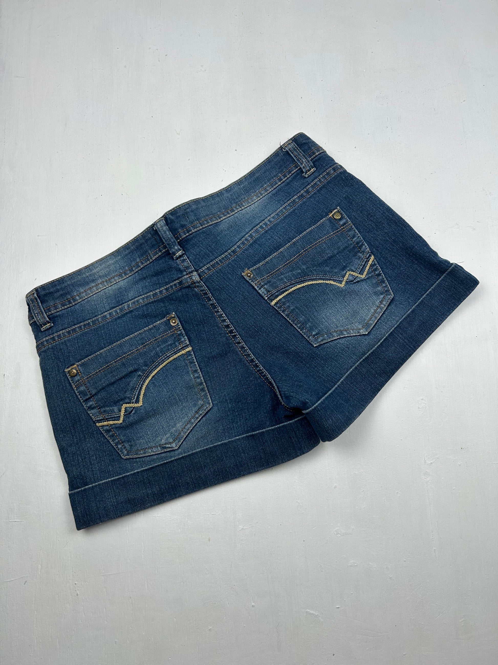 Navy denim low rise mini short (M)