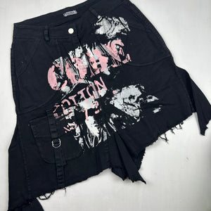 Black graphic low rise asymmetric mid skirt (S/M)