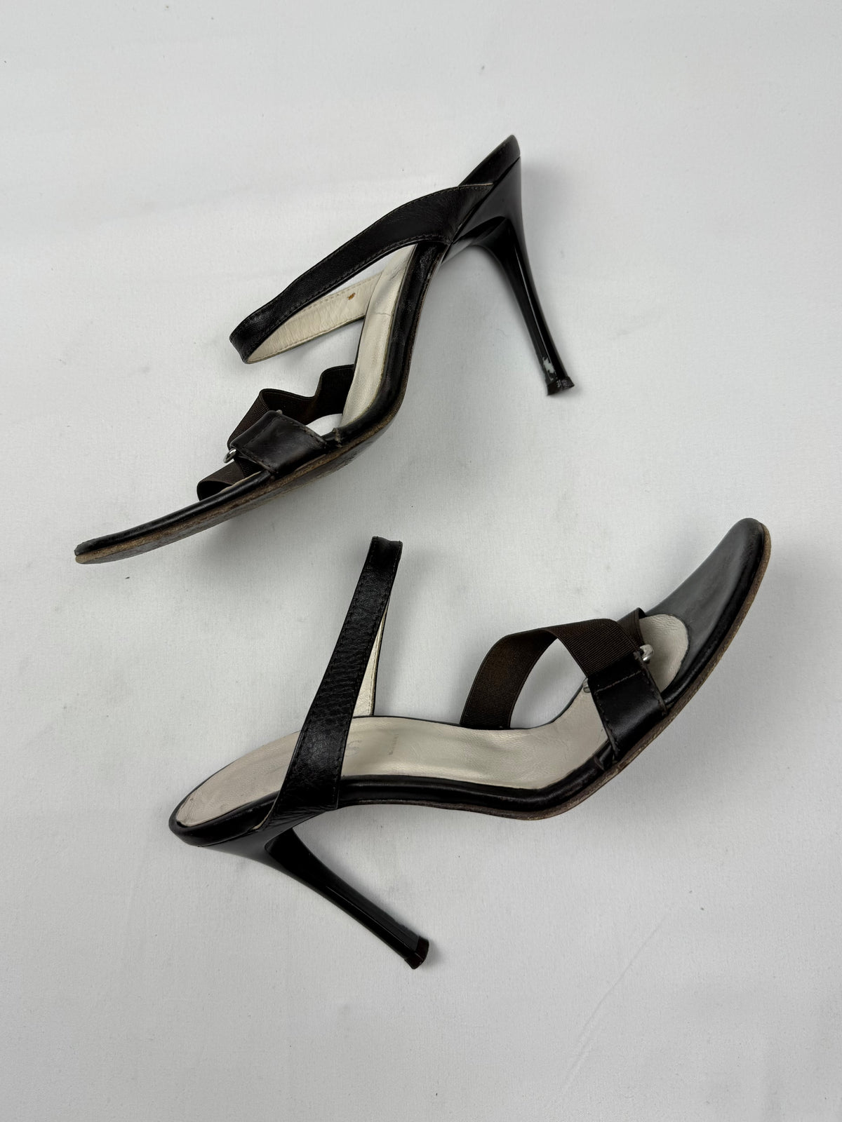 Brown & cream real leather heels mules (38)