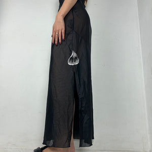 Black see trough embroidered mesh maxi dress (S/M)
