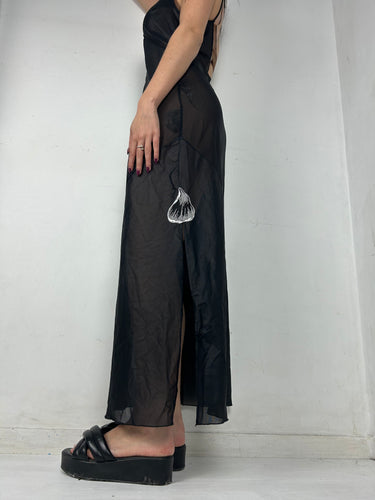 Black see trough embroidered mesh maxi dress (S/M)