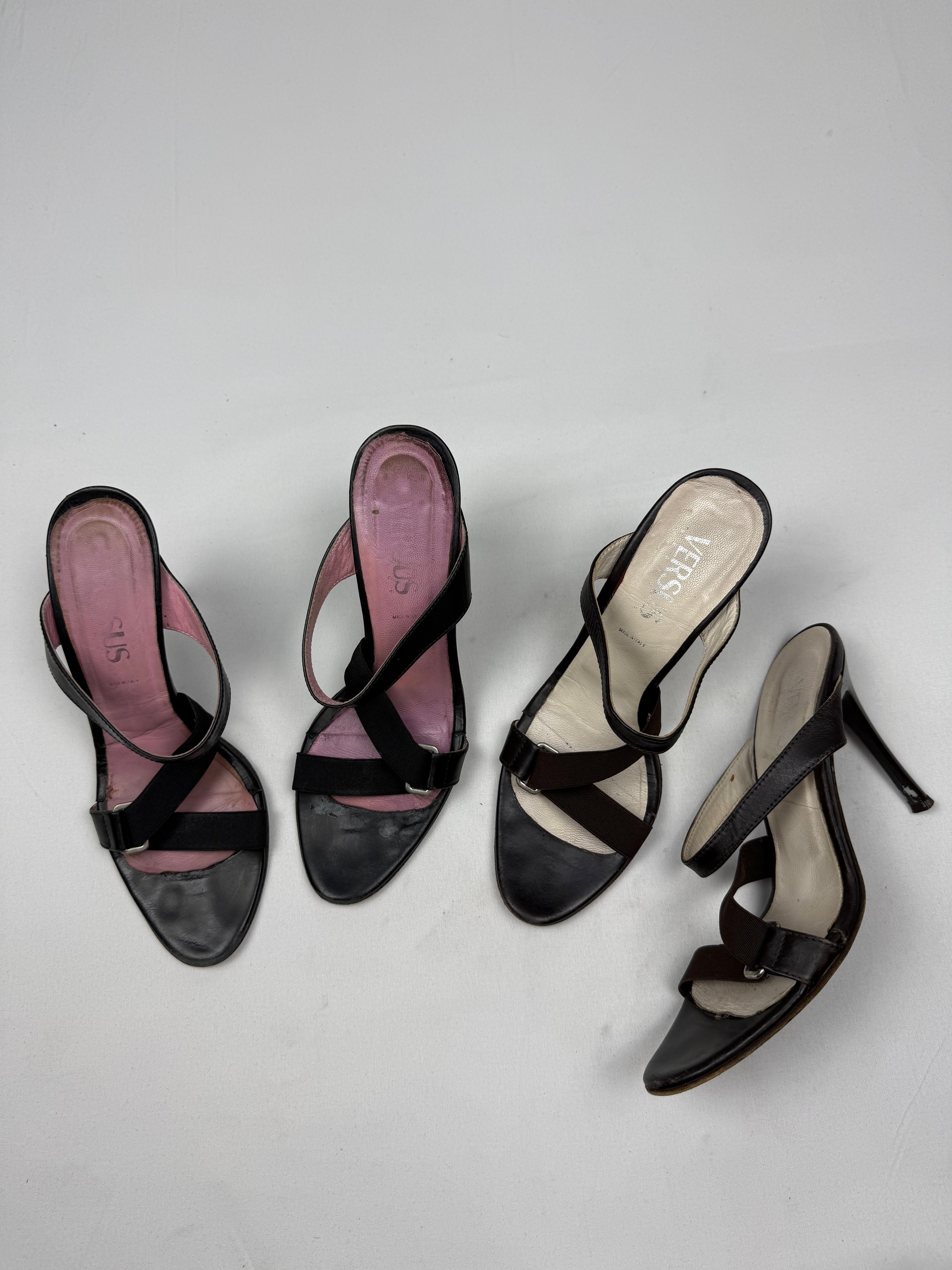 Black & pink real leather heels mules (38)