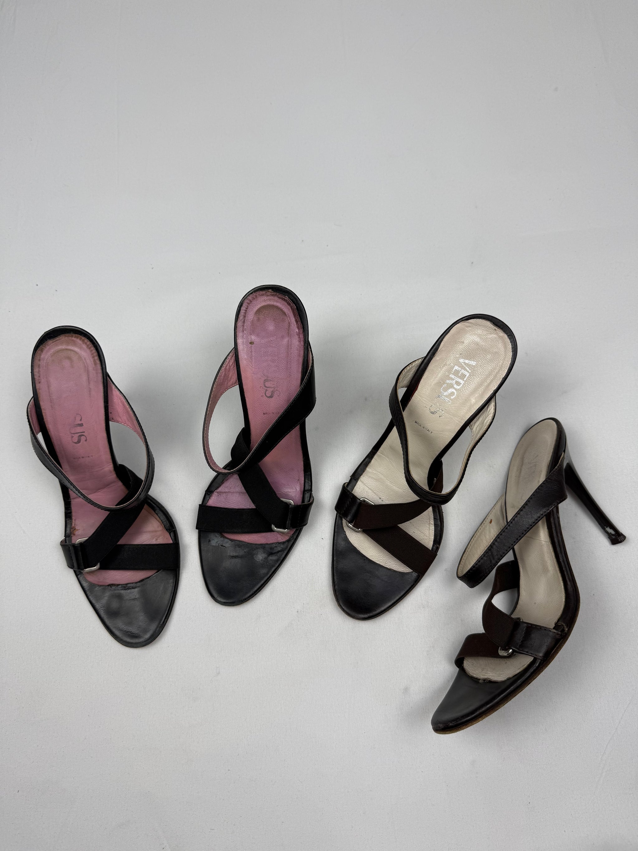 Black & pink real leather heels mules (38)