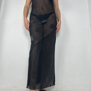 Black see trough embroidered mesh maxi dress (S/M)