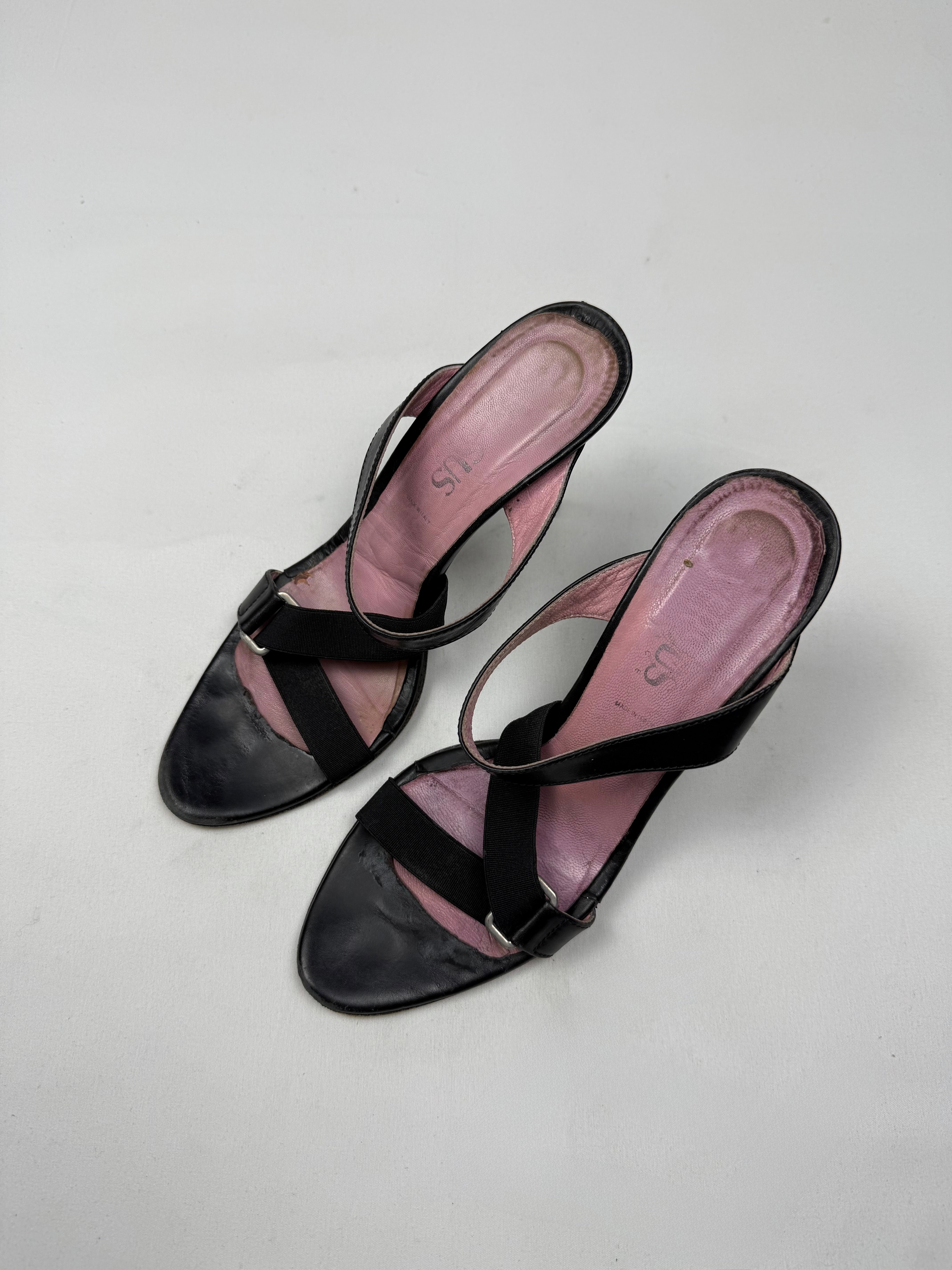 Black & pink real leather heels mules (38)