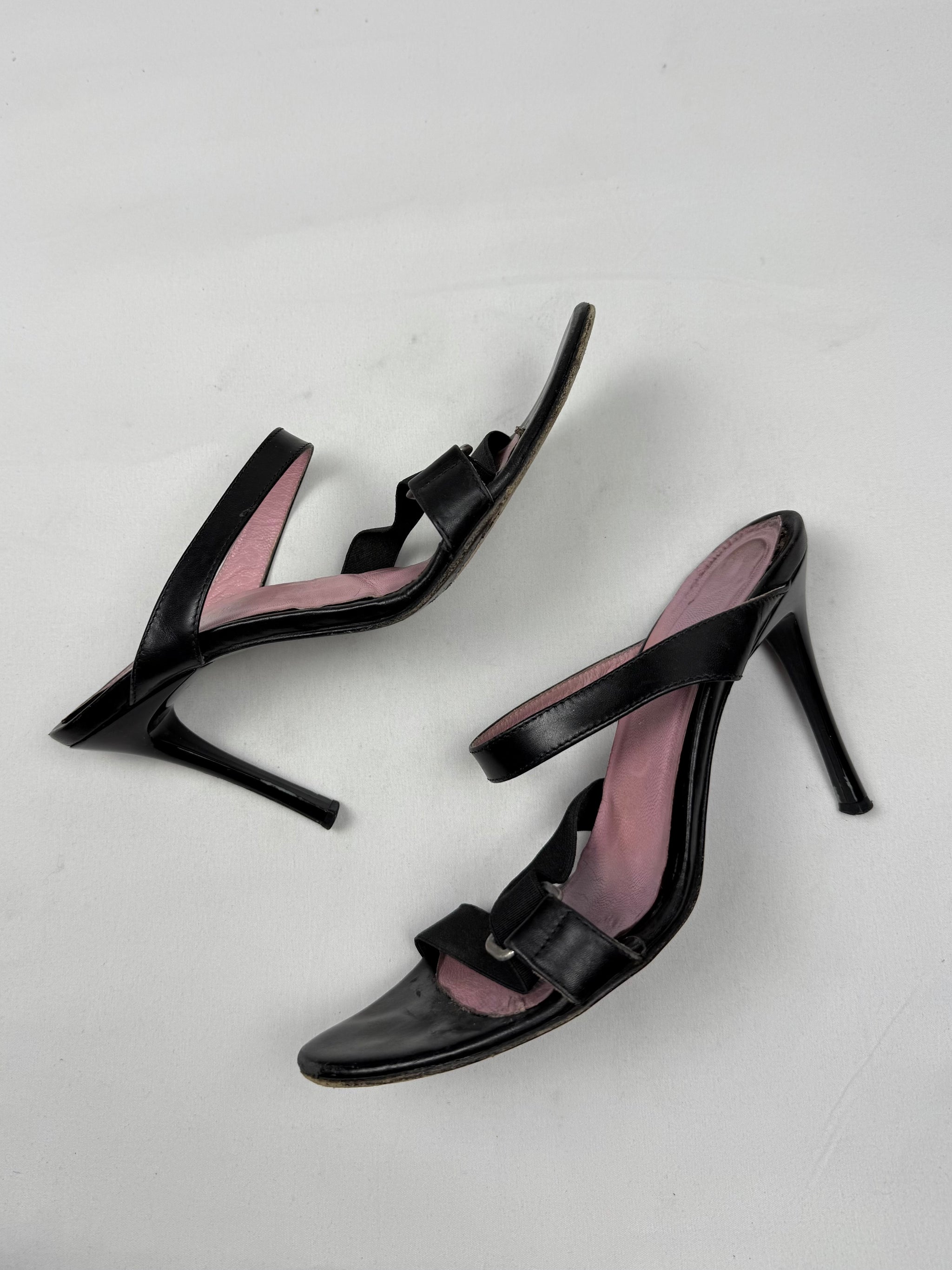 Black & pink real leather heels mules (38)