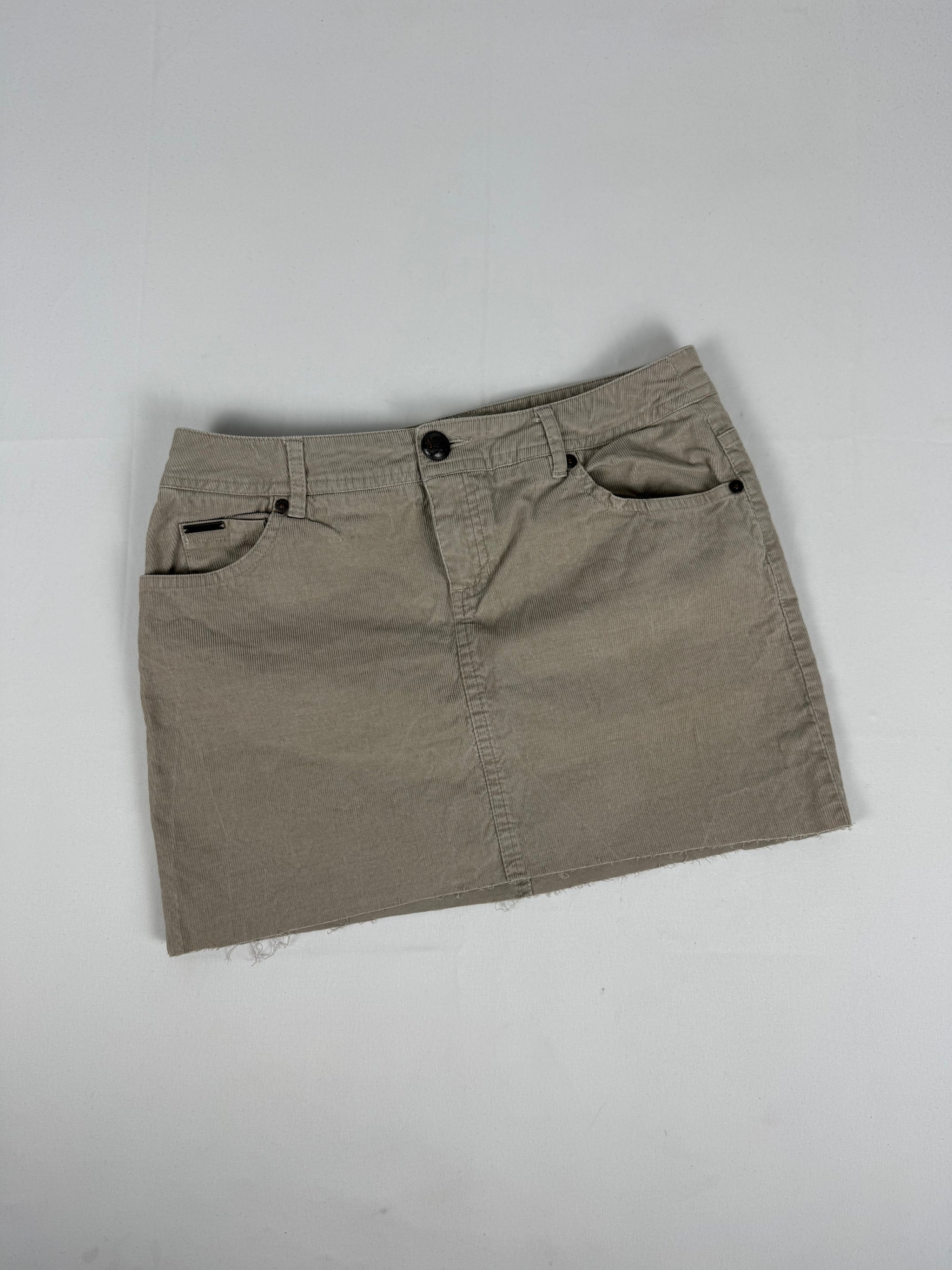 Beige ribbed velvet denim low rise mini skirt (S)