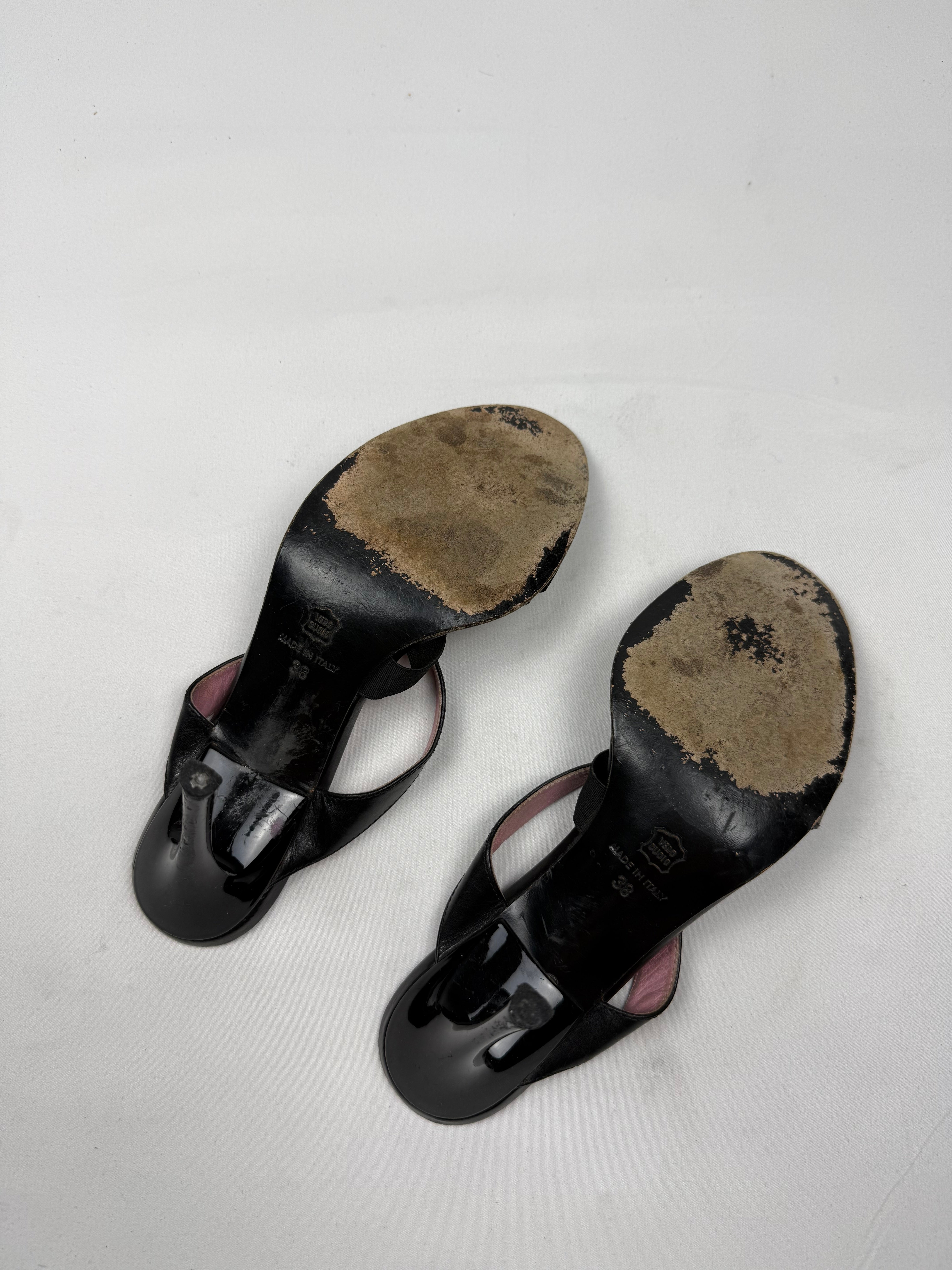 Black & pink real leather heels mules (38)